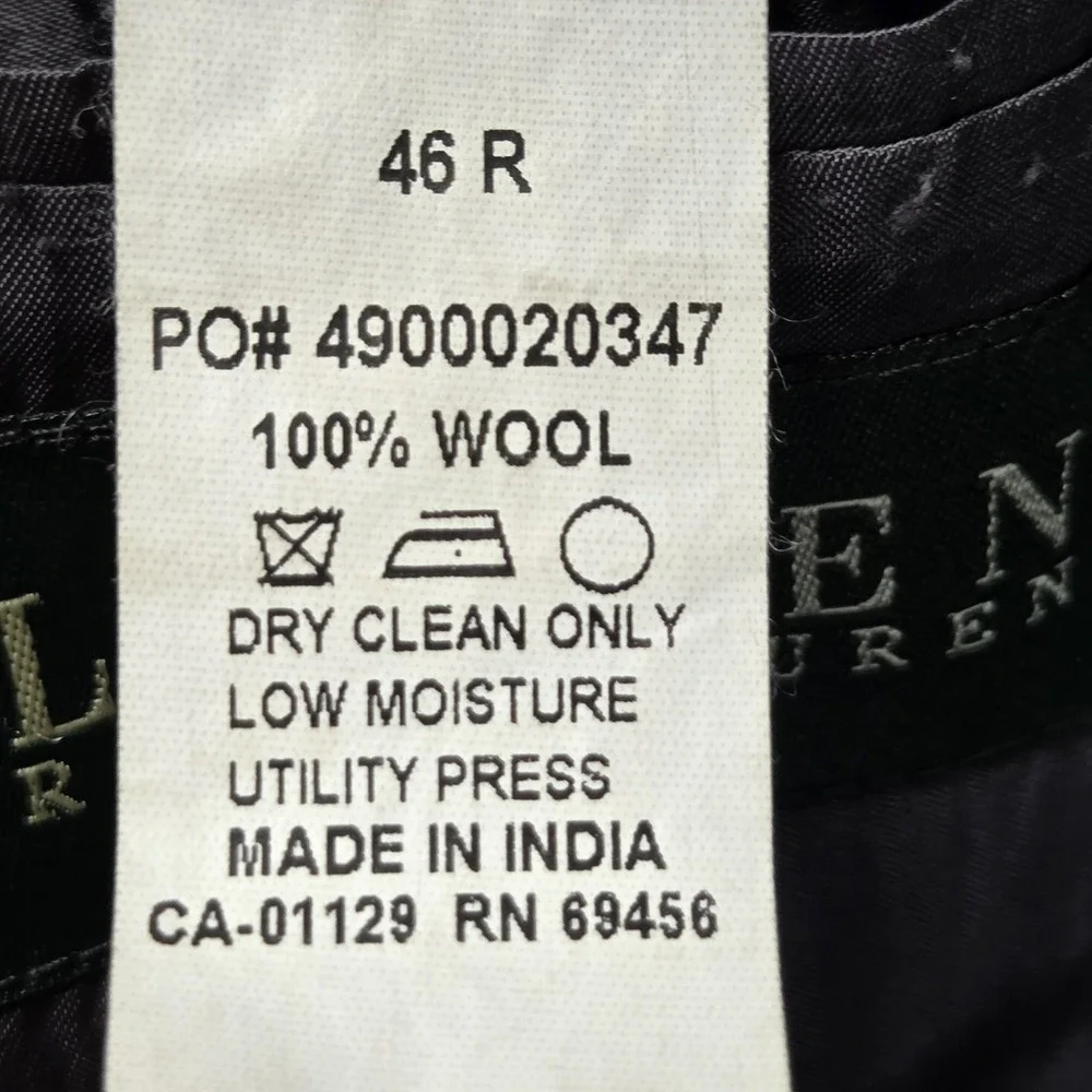 Lauren Ralph Lauren Suit Jacket Mens 46R Gray Pinstripe 100% Wool 2 Button